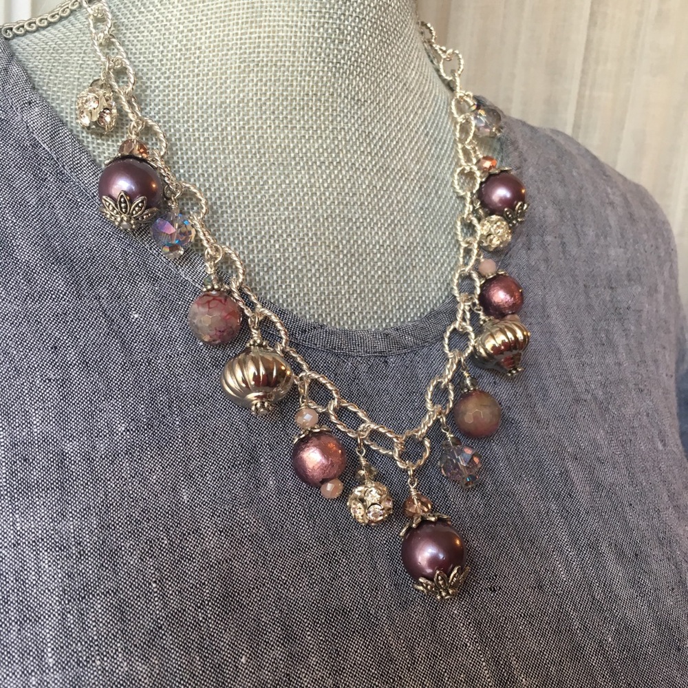 Tchotchke Trinket Necklace with Glass Pearls Agate Rhinestones and Crystals